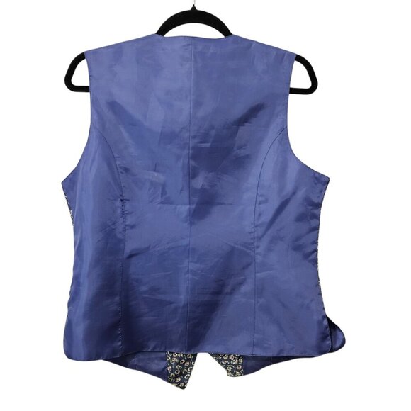 Backroad Blues Vintage Silk Floral Button Up Sleeveless Blue Lightweight Vest - Picture 4 of 5
